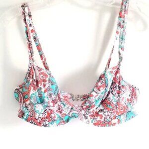 Bravissimo red turquoise print bikini bra top size 34DD